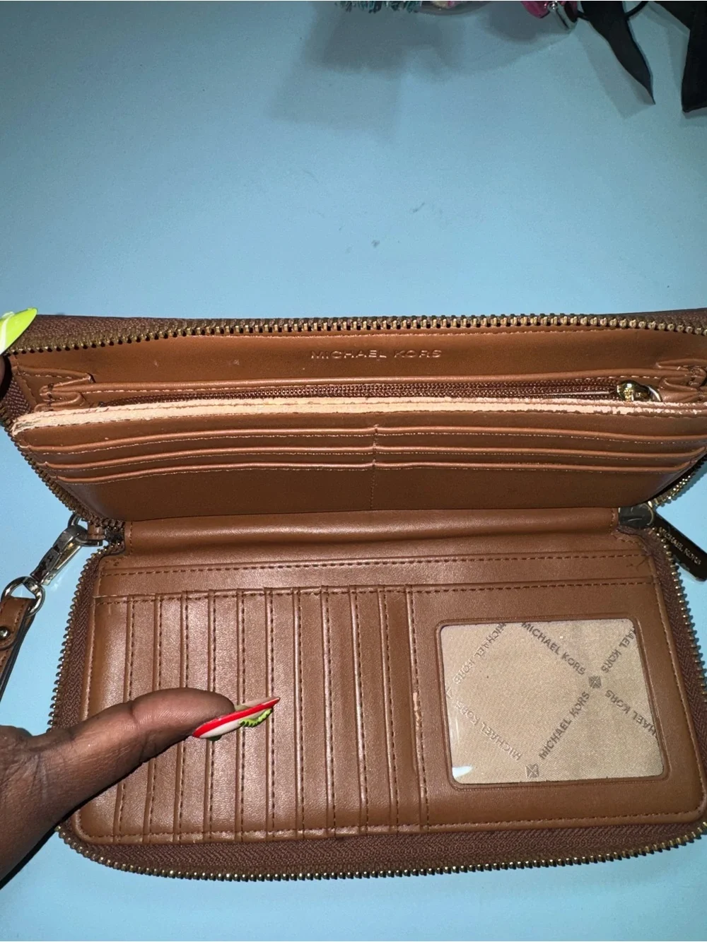 Michael Kors Brown and Black MK Logo Zip Wallet Wristlet